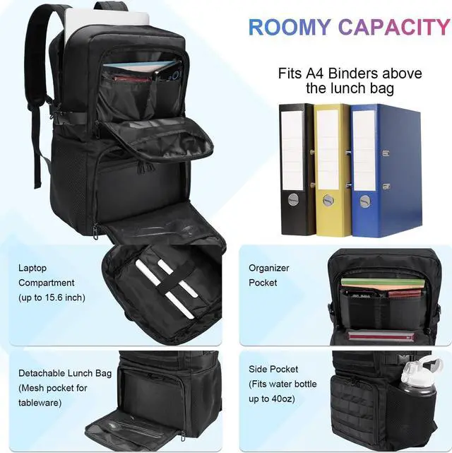 Alt view image 3 of 7 - BERTASCHE Lunch Backpack, Laptop Backpack 15.6 inch Work Backpack w/Insulated Cooler Lunch box for Men Women, Casual Daypack for Work Commuter Picnic College,Black