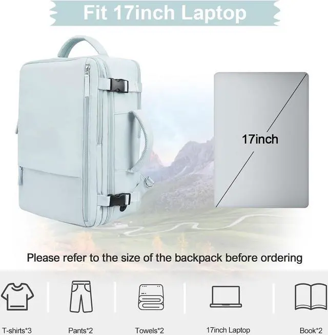 Alt view image 3 of 7 - Hanples Travel Backpack for Women as Person Item Flight Approved, Large Carry On Backpack, 17.3 Inch Laptop Backpack, Waterproof Backpack, Hiking Backpack, Casual Bag (Light Blue)