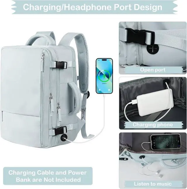 Alt view image 6 of 7 - Hanples Travel Backpack for Women as Person Item Flight Approved, Large Carry On Backpack, 17.3 Inch Laptop Backpack, Waterproof Backpack, Hiking Backpack, Casual Bag (Light Blue)