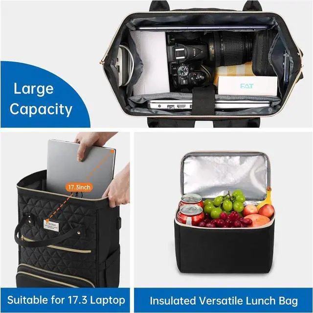 Alt view image 7 of 7 - ETRONIK Lunch Backpack for Women, 17.3 Inch Laptop bag with USB Port, Teacher Nurse Work Backpacks Insulated Cooler Bag Gifts Women Men Travel,Black
