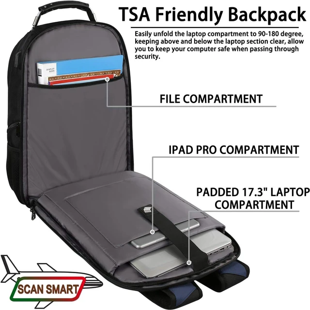 Alt view image 3 of 7 - 17.3 Laptop Backpack for Men Women, Extra Large Travel laptop Backpack with Rain Cover, TSA Friendly Flight Approved with RFID Anti Theft Pocket and USB Charger Port, Water Resistant School BookBag