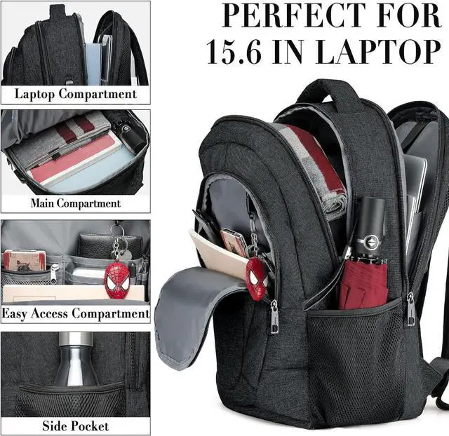 Alt view image 2 of 7 - Travel Laptop Backpack for Men and Women, Backpacks for School Teen Boys, Business Anti Theft Slim Durable Back Pack with USB Charging Port, Adult Computer Bag Gift 15.6 IN Laptop, Black