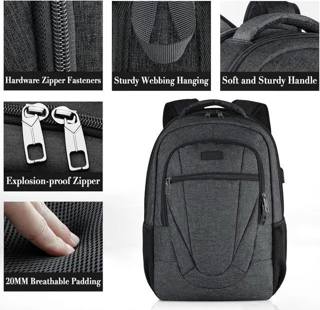 Alt view image 3 of 7 - Travel Laptop Backpack for Men and Women, Backpacks for School Teen Boys, Business Anti Theft Slim Durable Back Pack with USB Charging Port, Adult Computer Bag Gift 15.6 IN Laptop, Black