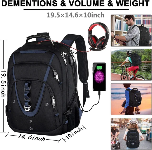 Alt view image 7 of 7 - 17.3 Laptop Backpack for Men Women, Extra Large Travel laptop Backpack with Rain Cover, TSA Friendly Flight Approved with RFID Anti Theft Pocket and USB Charger Port, Water Resistant School BookBag