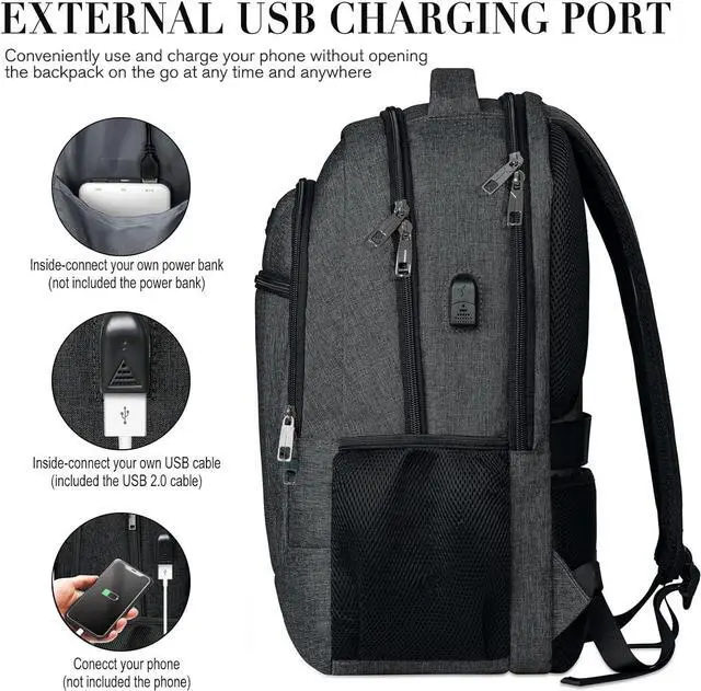 Alt view image 4 of 7 - Travel Laptop Backpack for Men and Women, Backpacks for School Teen Boys, Business Anti Theft Slim Durable Back Pack with USB Charging Port, Adult Computer Bag Gift 15.6 IN Laptop, Black