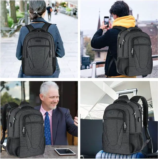 Alt view image 7 of 7 - Travel Laptop Backpack for Men and Women, Backpacks for School Teen Boys, Business Anti Theft Slim Durable Back Pack with USB Charging Port, Adult Computer Bag Gift 15.6 IN Laptop, Black