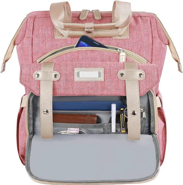 Alt view image 4 of 7 - Laptop Backpack for Women,Doctor Teacher Nurse College Work Shoulder Purse Bag, Travel Airline Approved Backpack for 15.6 Inch Laptop,Large Wide Open RFID Anti Theft USB Charging Port