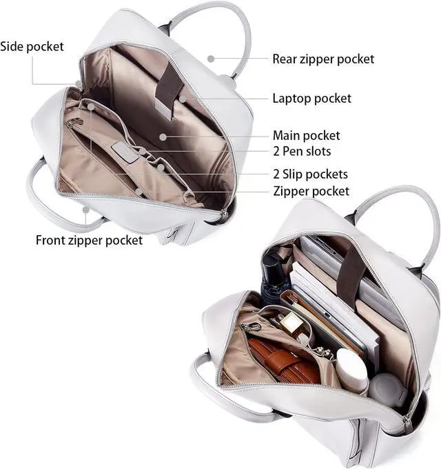 Alt view image 3 of 7 - BOSTANTEN Laptop Backpack for Women 15.6 inch Computer genuine leather backpack purses College Travel Daypack large satchel Grey