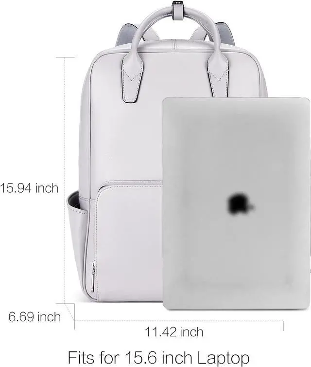 Alt view image 4 of 7 - BOSTANTEN Laptop Backpack for Women 15.6 inch Computer genuine leather backpack purses College Travel Daypack large satchel Grey