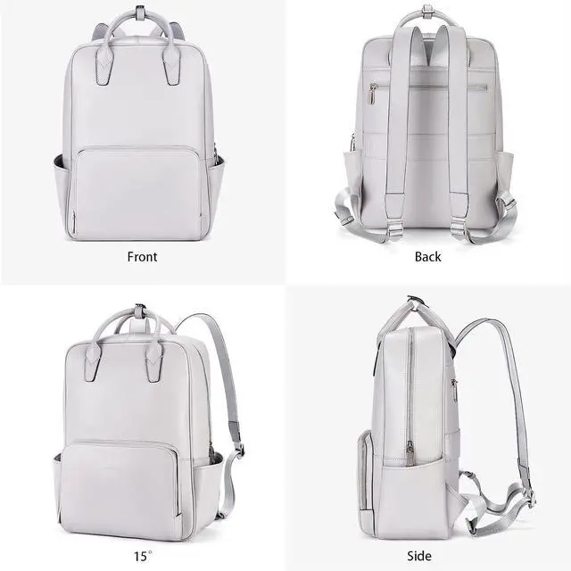 Alt view image 5 of 7 - BOSTANTEN Laptop Backpack for Women 15.6 inch Computer genuine leather backpack purses College Travel Daypack large satchel Grey