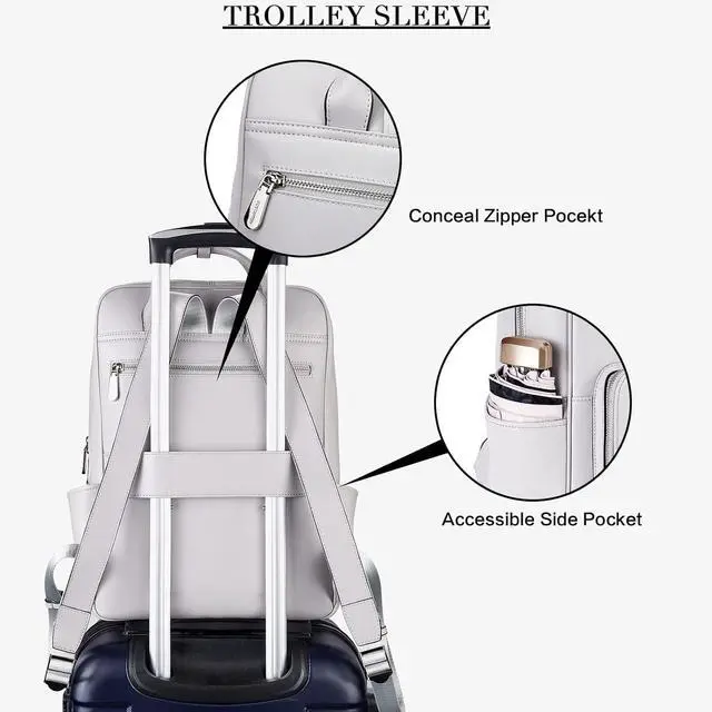 Alt view image 6 of 7 - BOSTANTEN Laptop Backpack for Women 15.6 inch Computer genuine leather backpack purses College Travel Daypack large satchel Grey