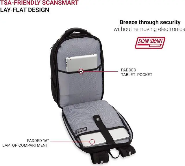 Alt view image 2 of 6 - SwissGear 2762 ScanSmart Laptop Backpack, Black, 17-Inch, Black, 17-Inch, 2762 Scansmart Laptop Backpack