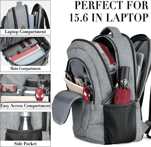 Alt view image 2 of 7 - BIKROD Travel Laptop Backpack for Men and Women, Backpacks for School Teen Boys, Business Anti Theft Slim Durable Back Pack with USB Charging Port, Adult Computer Bag Gift 15.6 IN Laptop, Grey