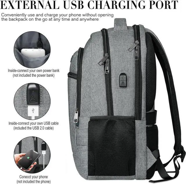 Alt view image 4 of 7 - BIKROD Travel Laptop Backpack for Men and Women, Backpacks for School Teen Boys, Business Anti Theft Slim Durable Back Pack with USB Charging Port, Adult Computer Bag Gift 15.6 IN Laptop, Grey