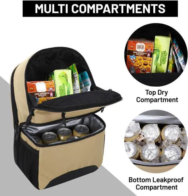 Alt view image 2 of 7 - MIER 2 in 1 Insulated Cooler Backpack for Men Women Hiking Daypack with Lunch Compartment, Double Deck, Leakproof