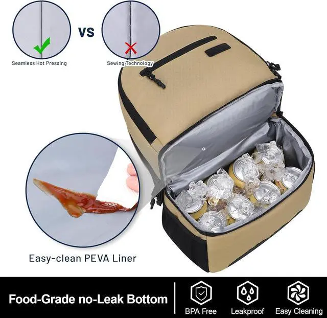 Alt view image 3 of 7 - MIER 2 in 1 Insulated Cooler Backpack for Men Women Hiking Daypack with Lunch Compartment, Double Deck, Leakproof