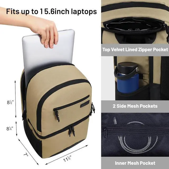 Alt view image 4 of 7 - MIER 2 in 1 Insulated Cooler Backpack for Men Women Hiking Daypack with Lunch Compartment, Double Deck, Leakproof