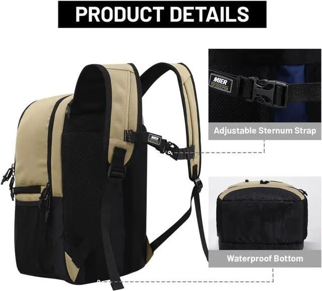 Alt view image 5 of 7 - MIER 2 in 1 Insulated Cooler Backpack for Men Women Hiking Daypack with Lunch Compartment, Double Deck, Leakproof