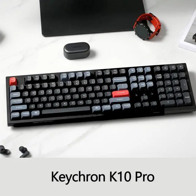 Alt view image 4 of 7 - Keychron K10 Pro QMK/VIA Wireless Custom Mechanical Keyboard, Full Size Programmable Macro with Hot-swappable Keychron K Pro Brown Switch, PBT keycap, for Win/Mac/Linux System,White Backlit