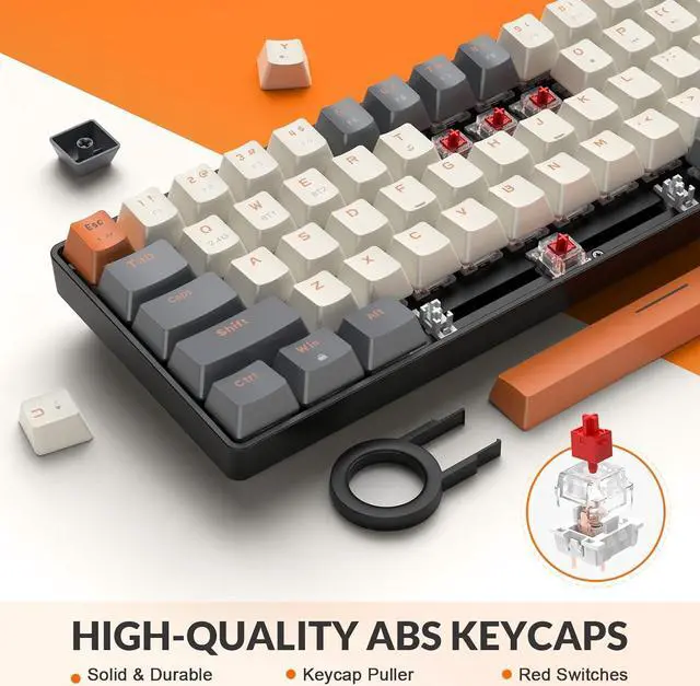 Alt view image 5 of 7 - MAGIC-REFINER RK68 60% Wireless Mechanical Keyboard, Bluetooth 5.0/2.4GHz with Dual Mode 2-in-1 Receiver, Compact 68-Key Hot Swappable Gaming Keyboard, Linear Red Switch for PC Mac Xbox Smartphone