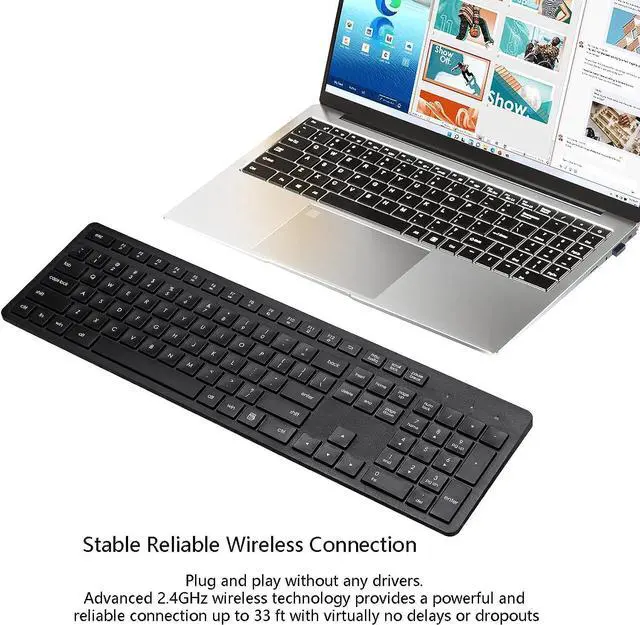 Alt view image 2 of 7 - Wireless Keyboard, 2.4G USB External Silent Cordless Keyboard for Windows Chrome Laptop Computer PC Desktop Notebook Chromebook, 106 Keys Full Size with Number Pad (Black)