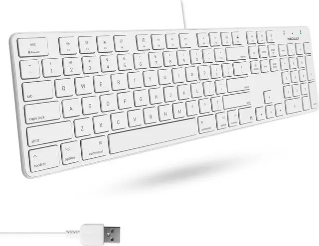 Main image of Macally Slim USB Wired Keyboard for Mac and Windows PC - Full Size 104 Key Layout & 16 Shortcut Keys - Scissor Keycaps for Smooth Typing - Mac Wired Keyboard with Numeric Keypad