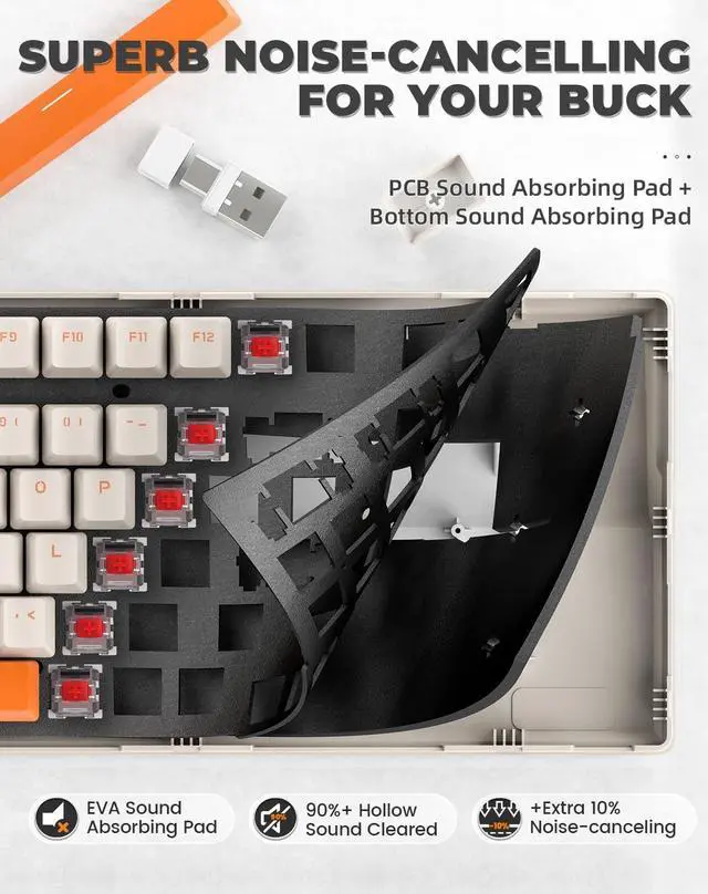 Alt view image 5 of 7 - MAGIC-REFINER RK96 Wireless Mechanical Keyboard, Dual Mode 2.4G/BT5.0 2-in-1 Receiver, 100 Keys Hot Swappable Red Switches Gaming Keyboard with Number Pad for PC Gamers/Mac/Windows