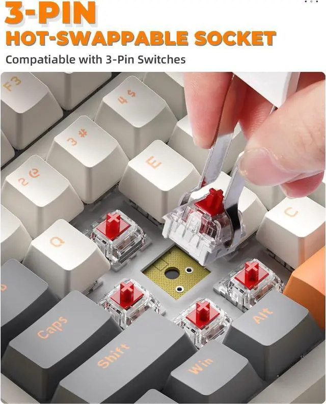 Alt view image 6 of 7 - MAGIC-REFINER RK96 Wireless Mechanical Keyboard, Dual Mode 2.4G/BT5.0 2-in-1 Receiver, 100 Keys Hot Swappable Red Switches Gaming Keyboard with Number Pad for PC Gamers/Mac/Windows