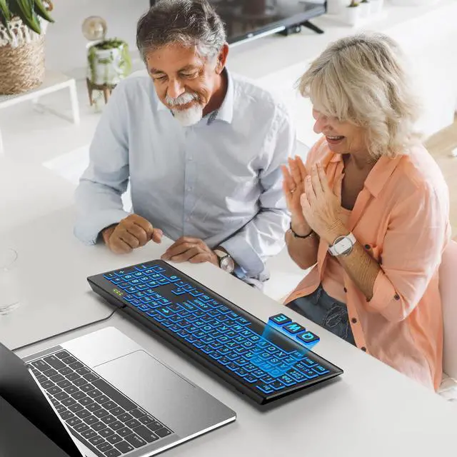 Alt view image 7 of 7 - SABLUTE Large Print Backlit Keyboard, Wired USB Lighted Computer Keyboards with 7-Color & 4 Modes Backlit, Oversize Letters Keys Easy to See and Type, Quiet Keyboard Compatible for PC, Laptop