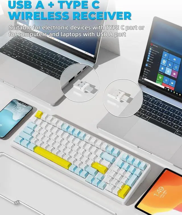 Alt view image 4 of 7 - MAGIC-REFINER RK96 Wireless Mechanical Keyboard, Dual Mode 2.4G/BT5.0 2-in-1 Receiver, 100 Keys Hot Swappable Red Switches Gaming Keyboard with Number Pad for PC Gamers/Mac/Windows