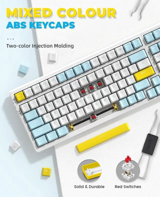 Alt view image 5 of 7 - MAGIC-REFINER RK96 Wireless Mechanical Keyboard, Dual Mode 2.4G/BT5.0 2-in-1 Receiver, 100 Keys Hot Swappable Red Switches Gaming Keyboard with Number Pad for PC Gamers/Mac/Windows