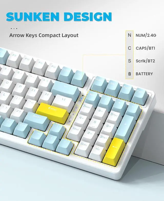 Alt view image 7 of 7 - MAGIC-REFINER RK96 Wireless Mechanical Keyboard, Dual Mode 2.4G/BT5.0 2-in-1 Receiver, 100 Keys Hot Swappable Red Switches Gaming Keyboard with Number Pad for PC Gamers/Mac/Windows