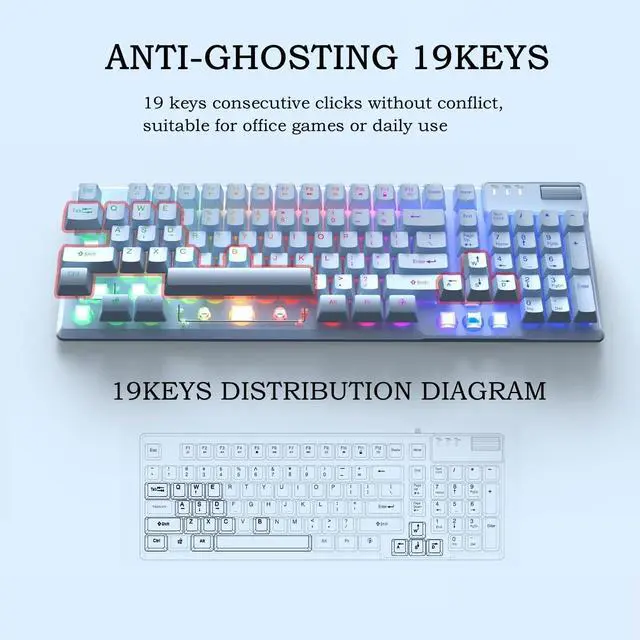 Alt view image 2 of 6 - FIRSTBLOOD ONLY GAME. AF981 Wired 99Keys Computer Keyboard, Quite Brown Mechanical Feeling Membrane Gaming Keyboard, Colorful Backlit, Volume Scroll Wheel for PC Laptop, Blue