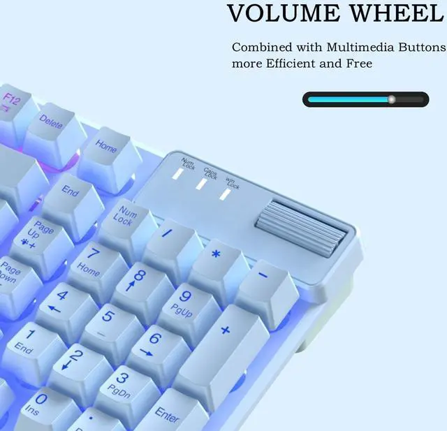 Alt view image 3 of 6 - FIRSTBLOOD ONLY GAME. AF981 Wired 99Keys Computer Keyboard, Quite Brown Mechanical Feeling Membrane Gaming Keyboard, Colorful Backlit, Volume Scroll Wheel for PC Laptop, Blue