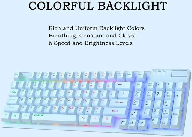 Alt view image 4 of 6 - FIRSTBLOOD ONLY GAME. AF981 Wired 99Keys Computer Keyboard, Quite Brown Mechanical Feeling Membrane Gaming Keyboard, Colorful Backlit, Volume Scroll Wheel for PC Laptop, Blue