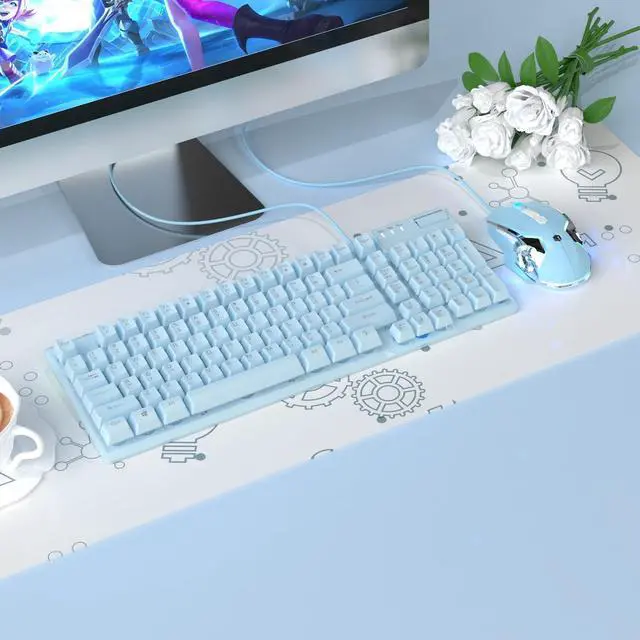 Alt view image 6 of 6 - FIRSTBLOOD ONLY GAME. AF981 Wired 99Keys Computer Keyboard, Quite Brown Mechanical Feeling Membrane Gaming Keyboard, Colorful Backlit, Volume Scroll Wheel for PC Laptop, Blue