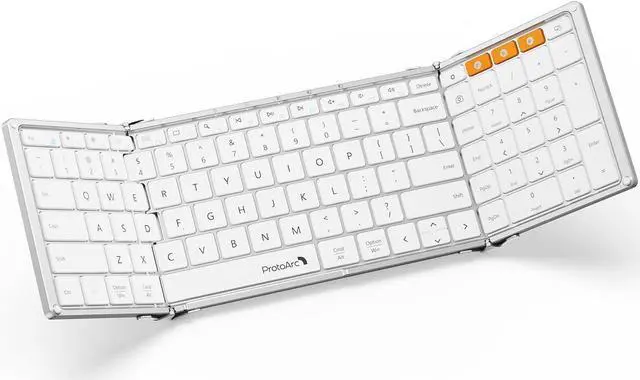 Main image of Foldable Bluetooth Keyboard, XK01 Folding Wireless Portable Keyboard with Numeric Keypad, Full-Size Travel Keyboard for iPad Tablet Smartphone Laptop PC Windows iOS Android, White Silver