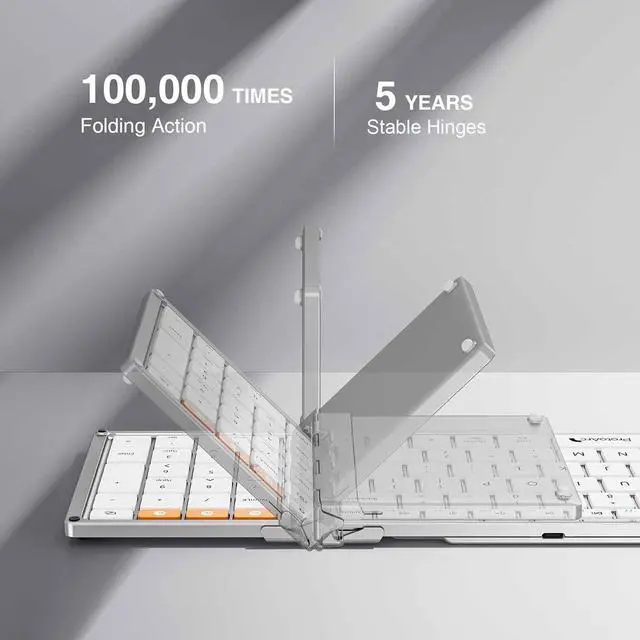 Alt view image 2 of 7 - Foldable Bluetooth Keyboard, XK01 Folding Wireless Portable Keyboard with Numeric Keypad, Full-Size Travel Keyboard for iPad Tablet Smartphone Laptop PC Windows iOS Android, White Silver
