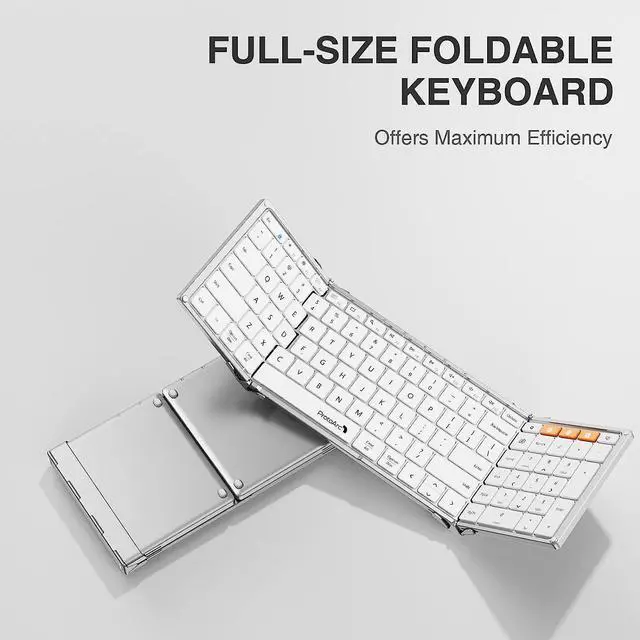 Alt view image 7 of 7 - Foldable Bluetooth Keyboard, ProtoArc XK01 Folding Wireless Portable Keyboard with Number Pad, Full-Size Travel Keyboard for Windows iOS Android Tablet PC Smartphone, Sync Up to 3 Device, White Silver