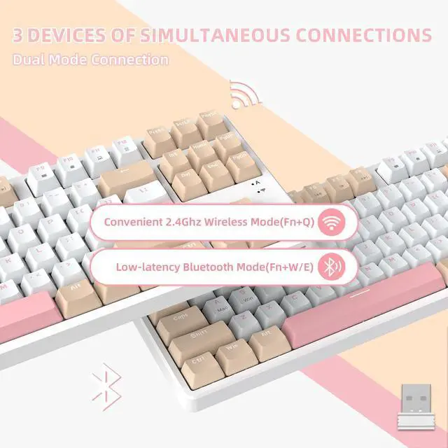 Alt view image 3 of 7 - AK871 75% Wireless Mechanical Keyboard, Bluetooth/2.4G Dual Mode, 87 Keys Compact TKL Hot Swappable Gaming Keyboard, OEM Keycaps Linear Red Switch Custom Keyboard for PC Windows Mac (Khaki & White)