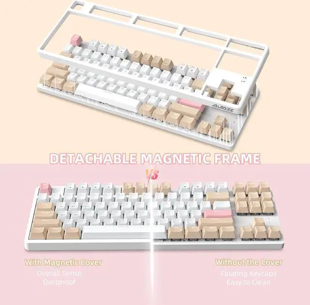 Alt view image 4 of 7 - AK871 75% Wireless Mechanical Keyboard, Bluetooth/2.4G Dual Mode, 87 Keys Compact TKL Hot Swappable Gaming Keyboard, OEM Keycaps Linear Red Switch Custom Keyboard for PC Windows Mac (Khaki & White)