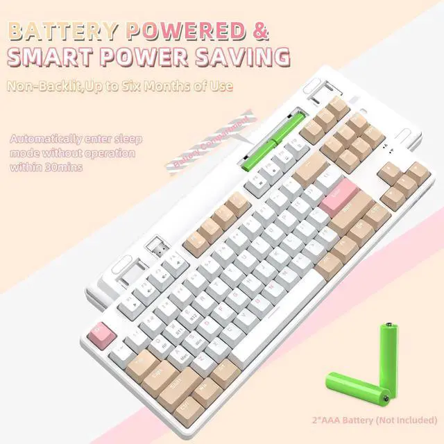 Alt view image 6 of 7 - AK871 75% Wireless Mechanical Keyboard, Bluetooth/2.4G Dual Mode, 87 Keys Compact TKL Hot Swappable Gaming Keyboard, OEM Keycaps Linear Red Switch Custom Keyboard for PC Windows Mac (Khaki & White)