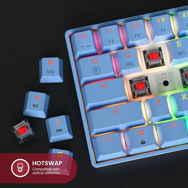 Alt view image 4 of 6 - GK61 Mechanical Gaming Keyboard - 61 Keys Multi Color RGB Illuminated LED Backlit Wired Programmable for PC/Mac Gamer (Gateron Optical Brown, Blue)