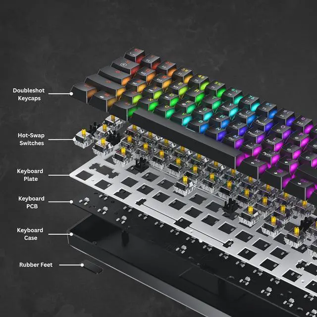 Alt view image 5 of 7 - HK GAMING GK61 60% | Hotswap Mechanical Gaming Keyboard | 61 Keys Multi Color RGB LED Backlit for PC/Mac Gamer | US Layout (Black, Gateron Optical Brown)