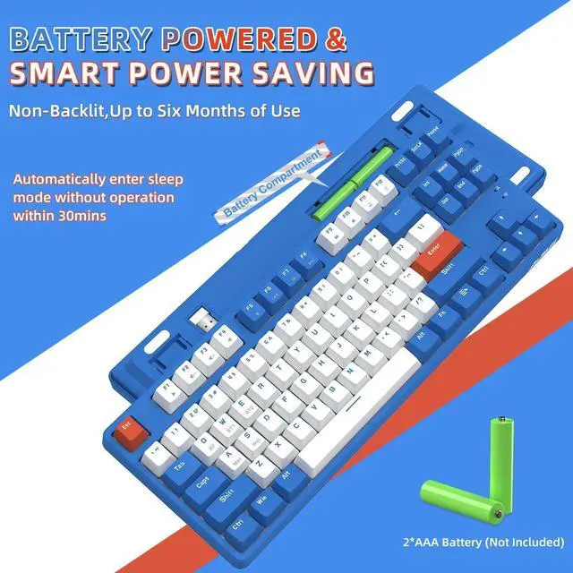 Alt view image 7 of 7 - AK871 75% Wireless Mechanical Keyboard, Bluetooth/2.4G Dual Mode, 87 Keys Compact TKL Hot Swappable Gaming Keyboard, OEM Keycaps Linear Red Switch Custom Keyboard for PC Windows Mac (Blue & White)