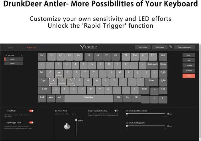 Alt view image 3 of 7 - DrunkDeerA75 Rapid Trigger Keyboard Mechanical Gaming PBT Keycap Double Shot 82-Key OEM Profile Custom TKL Gaming Keycaps