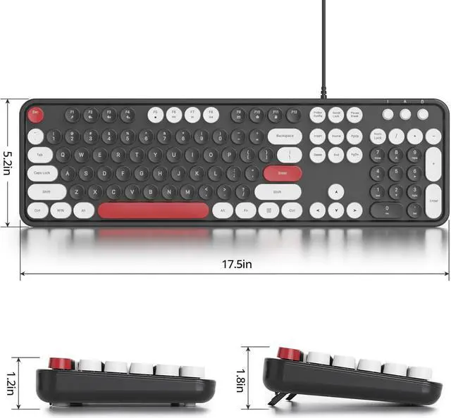 Alt view image 6 of 6 - Owpkeenthy Retro Typewriter Cute Keyboard with Floating Round Keys, Full Size Wired USB Keyboard Click Feeling with Foldable Stands for Laptop Office PC Desktop Windows (Minimalist Black)