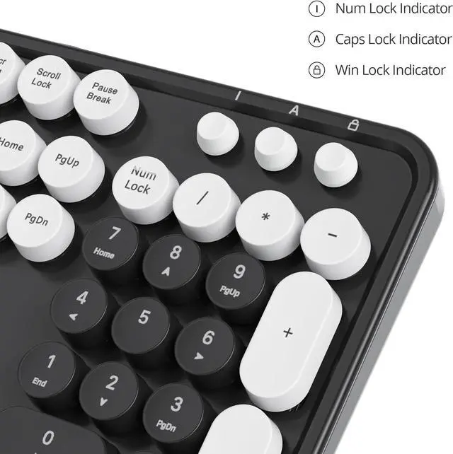 Alt view image 5 of 6 - Owpkeenthy Retro Typewriter Cute Keyboard with Floating Round Keys, Full Size Wired USB Keyboard Click Feeling with Foldable Stands for Laptop Office PC Desktop Windows (Minimalist Black)