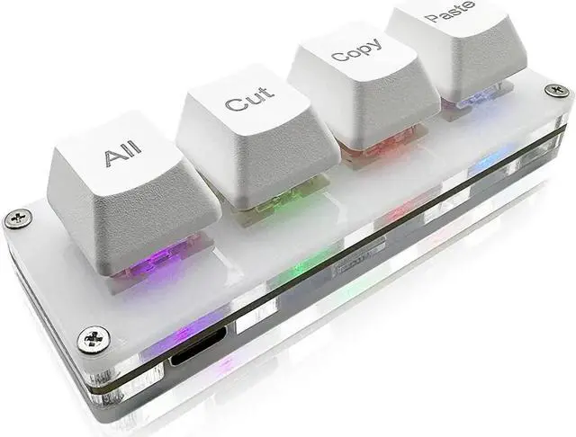 Main image of Mini 4-Key Select-All Cut Copy Paste Macro Pad Ctrl A X C V Shortcut One Handed Keyboard RGB Gaming Mechanical Keyboard OSU Keypad Programmable Keyboard for Working and Gaming. (White)