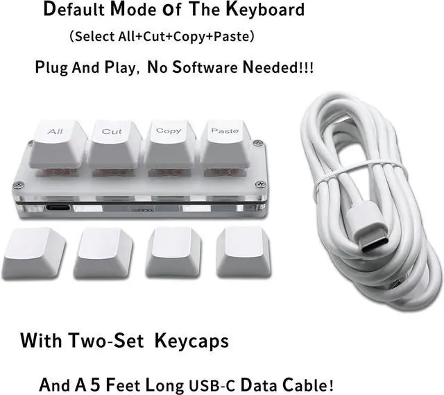 Alt view image 2 of 6 - Mini 4-Key Select-All Cut Copy Paste Macro Pad Ctrl A X C V Shortcut One Handed Keyboard RGB Gaming Mechanical Keyboard OSU Keypad Programmable Keyboard for Working and Gaming. (White)